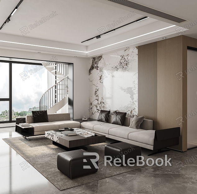 Living Room Combination Sofa Rotating Stairs Italian Living Room Dining Room Simple F889 model