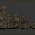 Rustic Brown Bread Pieces of Various Sizes with Rough Surfaces and Gray Background 3d model
