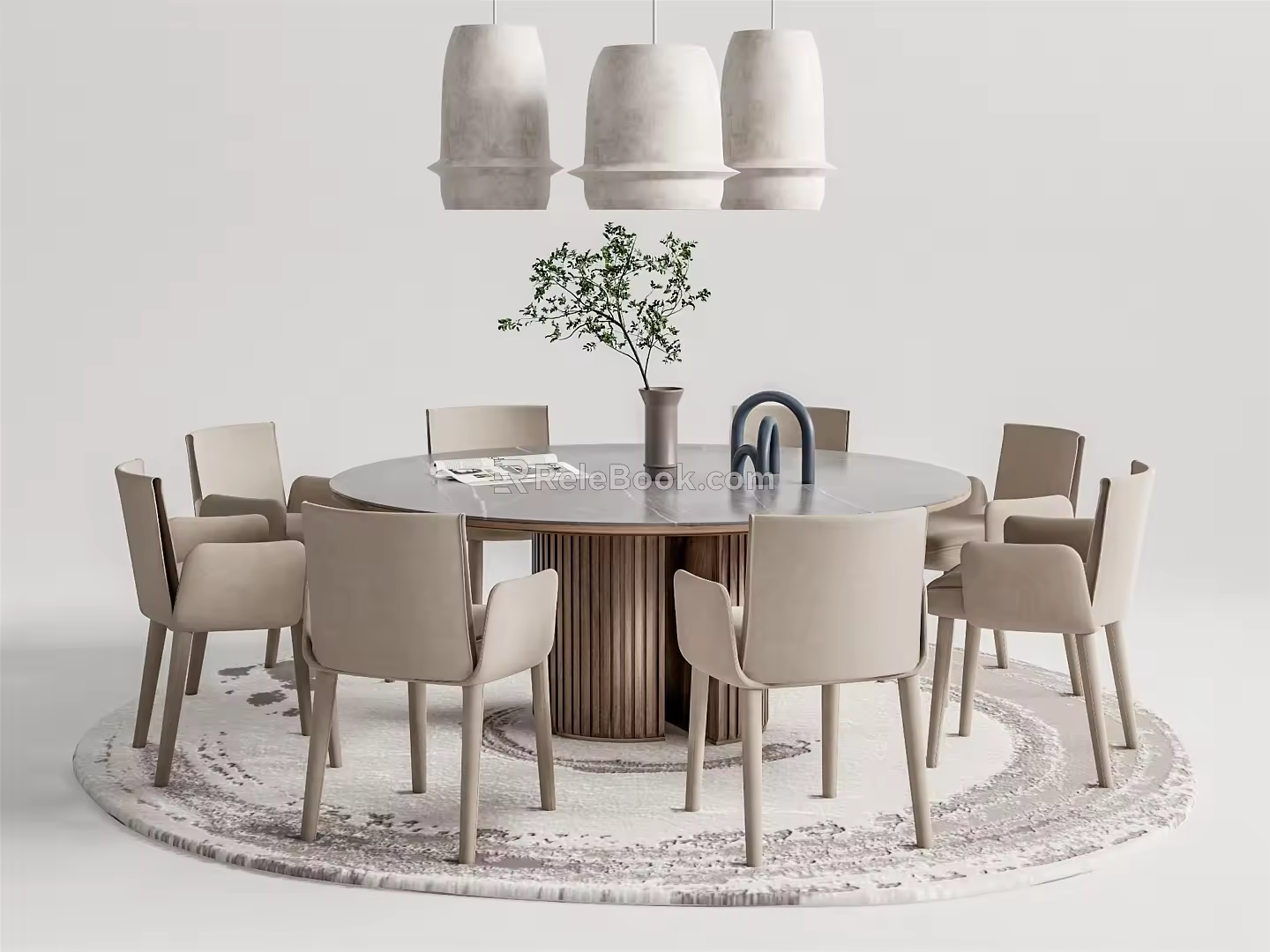 Quiet Dining Table and Chair Combination Round Dining Table and Chair 3d model