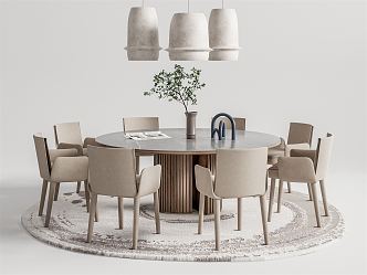 Quiet Dining Table and Chair Combination Round Dining Table and Chair 3d model