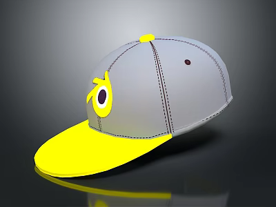 Gray Hat With Yellow Brim Yellow Eye Design And Stitches 3d model