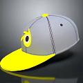 Gray Hat With Yellow Brim Yellow Eye Design And Stitches