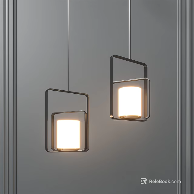 Modern Square Design Pendant Lights With Black Frame And White Light 3d model