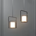 Modern Square Design Pendant Lights With Black Frame And White Light 3d model