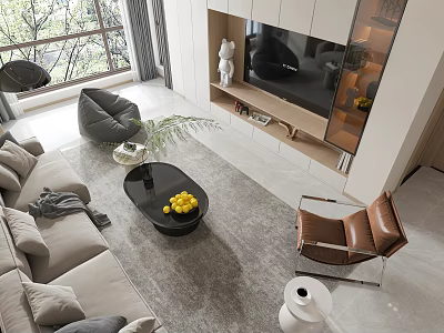 Modern Living And Dining Room Interior Design With Sofa Coffee Table TV Wall And Accent Chair 3d model