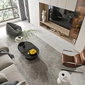 Modern Living And Dining Room Interior Design With Sofa Coffee Table TV Wall And Accent Chair