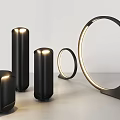 Modern Black Outdoor Lights With Illuminated Cylindrical And Circular Ring Shapes Design