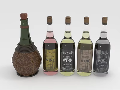 Stylish Decorative Green Bottle With Various Colored Wine Bottles 3d model