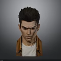 Man With Black Short Hair And Forehead Scar Wearing Brown Leather Jacket And White T-shirt