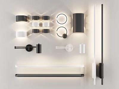 Modern Stylish Wall Lamps With Various Designs In Black And White 3d model