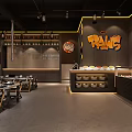 Industrial Style Restaurant Interior With Graffiti Walls Wooden Tables And Stools