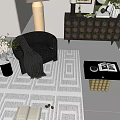 Black Lounge Chair With Beige Table Lamp White Flowers And Decorative Paintings Near Dark Cabinet