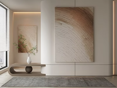 Modern Minimalist Interior With Abstract Art Vase Curved Table And Rug 3d model