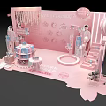 Pink Themed Decorative Display Featuring Cherry Blossom Hot Air Balloon And Figurine Stand