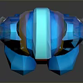 Futuristic Blue Robot Character For Game Or Movie With Armor Helmet Standing On Reflective Surface