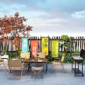 Outdoor Photo Check-in Spot With Wooden Fence Colorful Signs Red Leaf Tree And Grill