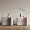 Modern White Bedside Tables With Drawers Small Plants And Decorative Ornaments