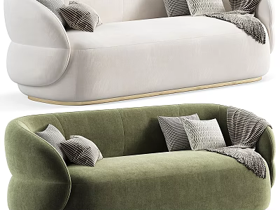 Modern Sectional Sofa Design With Neutral And Green Upholstery Pillows And Throw Blanket 3d model