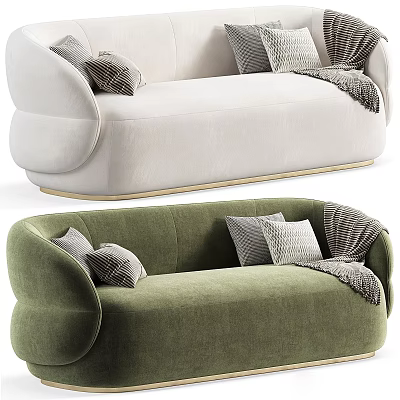 Modern Sectional Sofa Design With Neutral And Green Upholstery Pillows And Throw Blanket 3d model