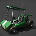 Sporty Green Utility Vehicle With Open Roof White Stripes And Yellow Headlights