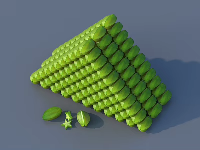 Green Plants Stacked in Triangular Structure with Small Leaves and Star Shaped Objects 3d model