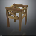Simple Wooden Stool With Cross Frame Structure And Light Wood Finish