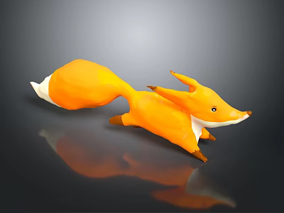 Orange fox 3D model running pose with white belly tail tip on dark background 3d model