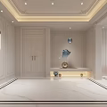 Modern Living and Dining Room Interior With Beige Sofa Orange Armchair Round Rug Arched Window And Potted Plant