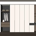 Modern Minimalist Wardrobe With White Panel Built in Storage Drawers Hanging Space And Side Desk