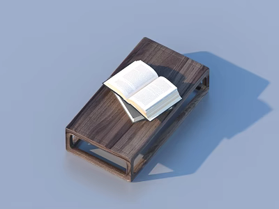Wooden Tray With Open Book On Blue Background For Home Living Use 3d model