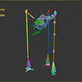 3D Mechanical Robot Model with Long Legs Blue Cone Base and Green Sensor