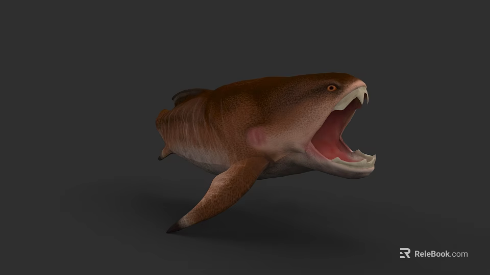 Ancient Prehistoric Aquatic Creature With Open Mouth And Sharp Teeth 3d model 