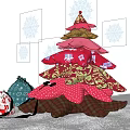 Christmas Themed Decorative Ornament Set With Tree Shaped Design Small Bags And Snowflake Patterns