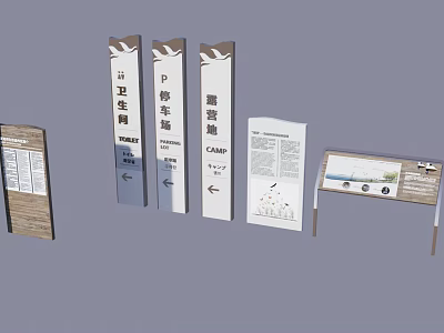 Outdoor Landscape Sculpture With Directional Signage In Tourist Scenic Area Guide Map 3d model