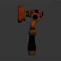 Vintage Handheld Equipment With Red Circular Component Gold Accents And Black Handle