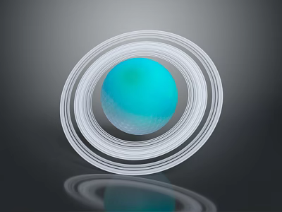 Glowing Blue Planet With White Rings And Reflection On Dark Background 3d model