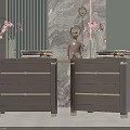 Elegant Dark Wood Bedside Tables With Gold Handles Books Vases And Marble Wall