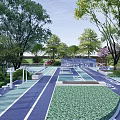 Sports Park Landscape with Keep Moving Life Track Tennis Court Benches and Trees