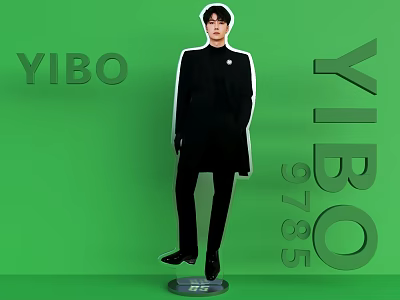 Stylish Decorative Ornament Set With YIBO Figure Standee On Green Background 3d model