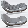 Modern Curved Lounge Chairs In Blue And Gray With Metal Frame Design