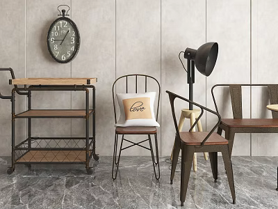 Rustic Modern Leisure Chair Interior With Metal Frame Wooden Seat And Floor Lamp 3d model