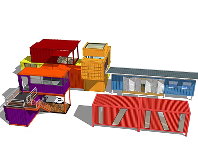 Colorful Modular Container Buildings Featuring Stacked Structures Various Layouts And Balconies 3d model