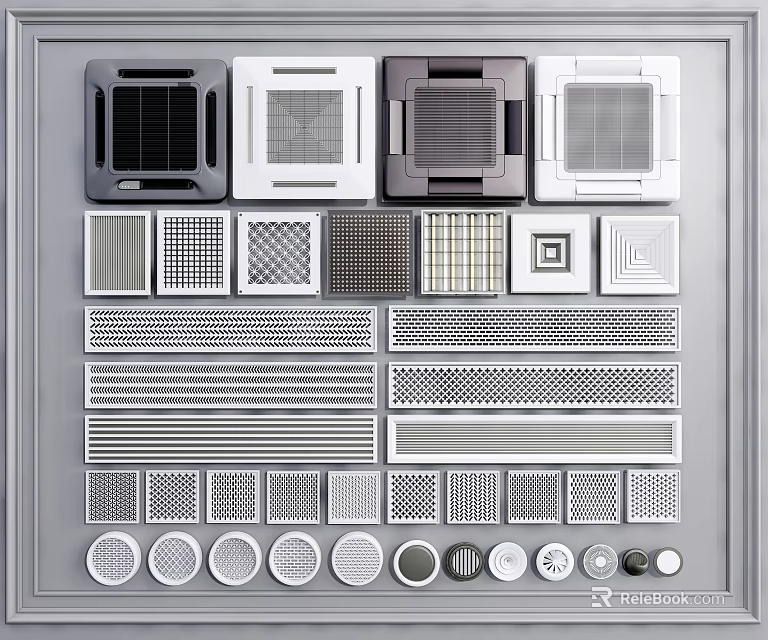 Air Conditioner Fans Featuring Various Grille Designs And Panel Styles 3d model