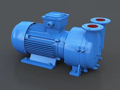 Blue Industrial Pump With Electric Motor And Red Inlet Outlets Base Structure 3d model