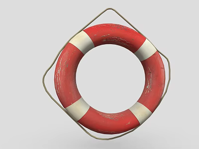 Worn Red Fire Rescue Lifebuoy With White Stripes And Metal Frame 3d model Worn Red Fire Rescue Lifebuoy With White Stripes And Metal Frame 3d model