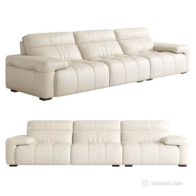 White Leather Three Seater Sofa With Modern Design And Plush Cushions 3d model 