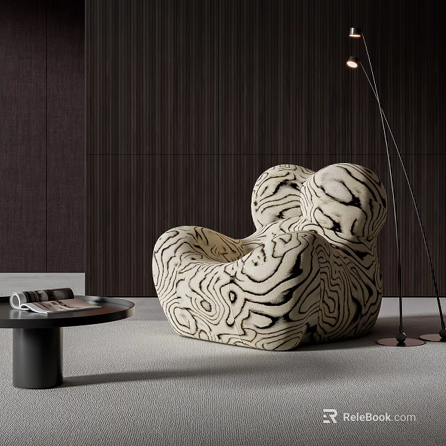 Modern Bean Bag Chair With Unique Patterned Texture Wooden Wall And Floor Lamp 3d model 