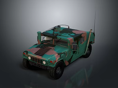 Military Camouflage Off Road Vehicle With Roof Antenna And Rugged Design 3d model