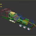 Green And Gray Heavy Duty Construction Vehicle With Platform And Wheels
