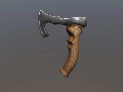 Weapon Axe with Silver Metal Head Curved Blade and Brown Wooden Handle Grip Design 3d model